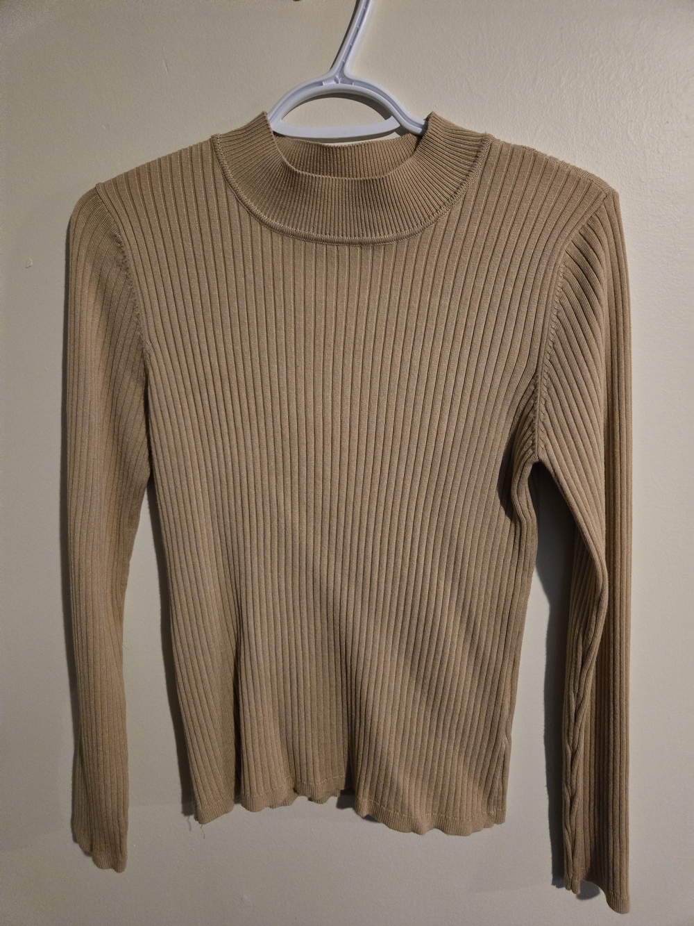 Belldini Ribbed Mock Neck Sweater in Beige